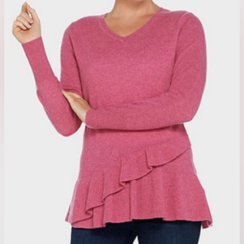 Isaac Mizrahi Pink Cashmere Sweater Medium Ruffle